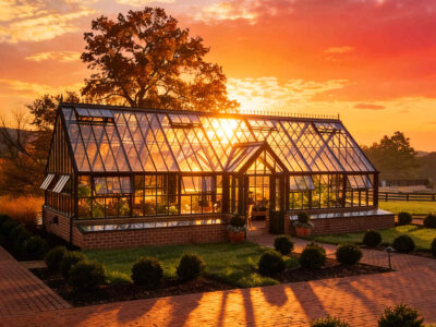 The Glass Greenhouse under the setting sun